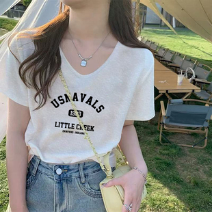 宽松显瘦胖mm体恤衫 夏季 上衣 休闲大码 t恤女时尚 新款 V领雪花棉短袖