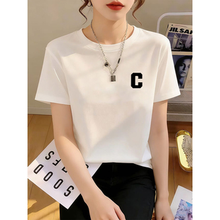 显瘦体恤衫 2026夏季 印花上衣 百搭修身 t恤女时尚 新款 正肩圆领短袖