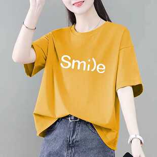 纯棉短袖t恤女夏季新款韩版宽松大码胖mm洋气减龄打底衫圆领上衣