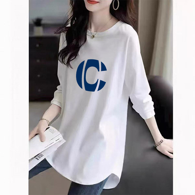 白色纯棉圆领长袖T恤女2026新款宽松设计感打底衫中长款开叉上衣