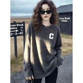 中长款 圆领长袖 女德绒保暖时尚 2026新款 宽松条纹设计感打底衫 上衣