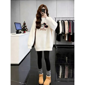 秋冬新款 宽松胖mm加厚套头外套 大码 中长款 圆领设计感加绒卫衣时尚