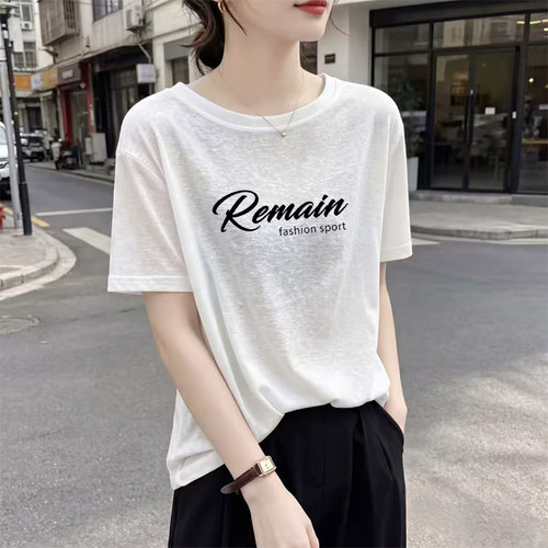 白色雪花棉圆领短袖t恤女装夏季新款时尚减龄大码宽松打底衫上衣