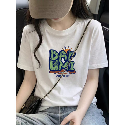 白色雪花棉圆领短袖t恤女装夏季新款时尚百搭大码宽松打底衫上衣