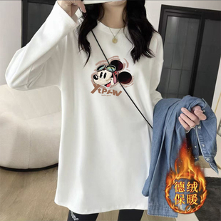 设计感减龄上衣 t恤小众宽松中长款 德绒保暖圆领打底衫 女秋冬长袖