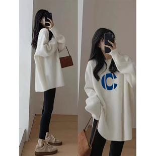 时尚 德绒保暖中长款 女秋冬新款 长袖 减龄宽松设计感外套 圆领打底衫