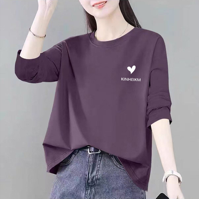 春秋新款时尚长袖t恤女韩版通勤大码宽松显瘦打底衫女装胖mm上衣