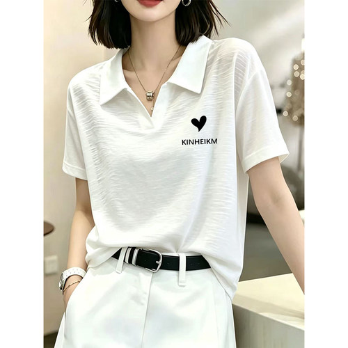 夏季新款POLO领竹节棉短袖t恤女简约休闲胖mm大码宽松设计感上衣