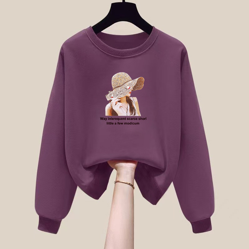 2026新款圆领长袖加绒设计感卫衣女小众通勤大码宽松加厚套头外套