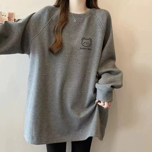 宽松胖mm遮屁股德绒保暖中长款 秋冬新款 大码 T恤时尚 上衣 圆领长袖