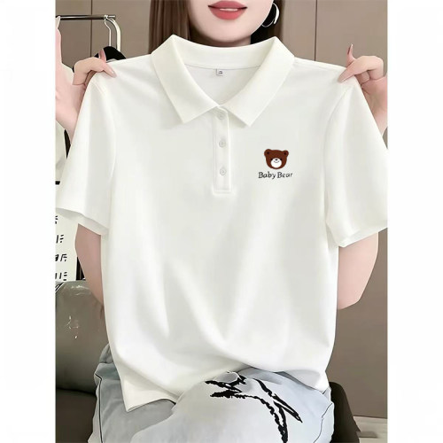 白色POLO领纽扣短袖T恤女装夏季新款减龄百搭修身设计感气质上衣