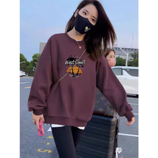 上衣 宽松显瘦女装 秋冬新款 圆领洋气加绒卫衣女2025小众洋气大码