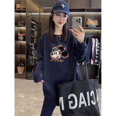 洋气大码 中长款 圆领设计感加绒卫衣2026新款 宽松胖mm加厚套头外套