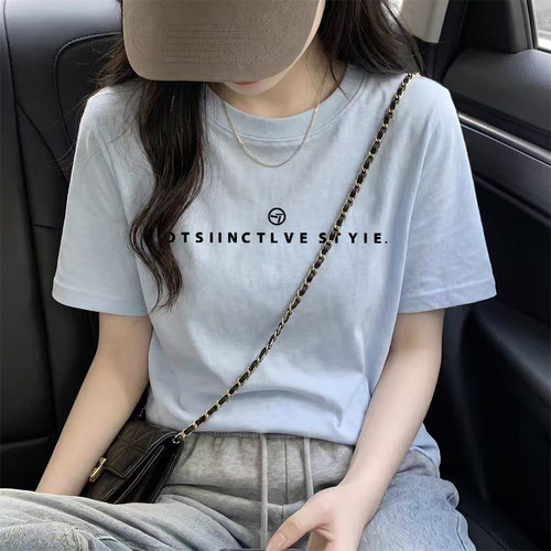 2026夏季新款雪花棉圆领短袖t恤女装时尚减龄大码宽松打底衫上衣