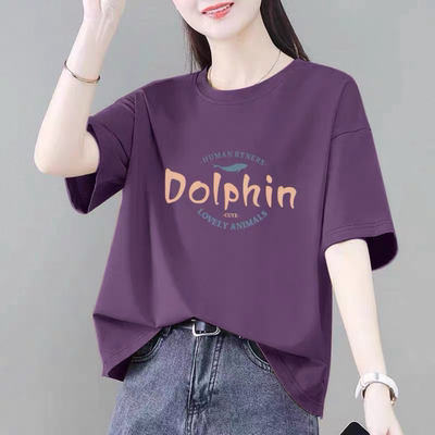 纯棉短袖t恤女士夏季2025新款大码胖mm宽松显瘦洋气减龄圆领上衣