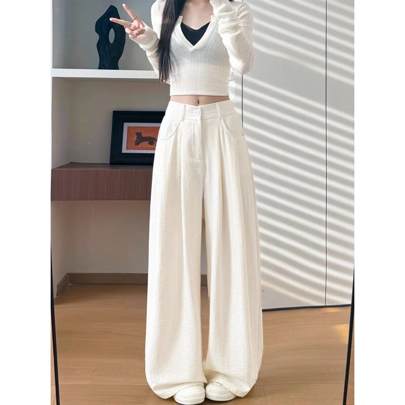 奶白色奶芙西装山本裤女夏季薄2休闲裤
