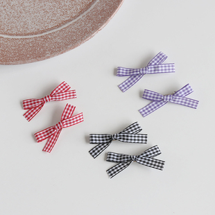 甜系少女格子控蝴蝶结发夹后脑勺两边刘海后侧夹学生前额碎发边夹