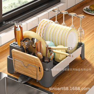 太空铝厨房置物架伸缩碗碟沥水架多功能厨房碗筷杯子餐具收纳新品