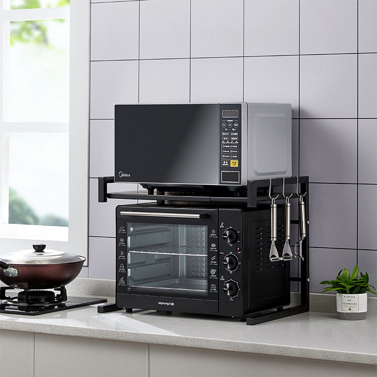 可伸缩厨房置物架微波炉架子烤箱收纳家用双层台面桌面电饭锅橱柜