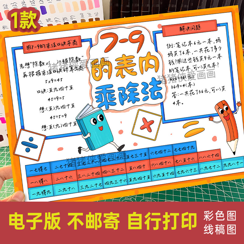 人教二年级上册数学五单元7到9的表内乘除法思维导图电子线稿1001,商务/设计服务,设计素材/源文件,淘宝优惠券,粉丝福利购,淘宝优惠卷