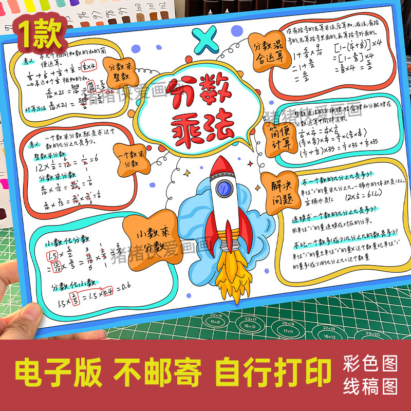 人教版六年级上册数学第一单元分数乘法思维导图手绘电子线稿1042,商务/设计服务,设计素材/源文件,淘宝优惠券,粉丝福利购,淘宝优惠卷