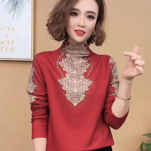 中年半高领澳绒秋冬加绒打底衫