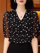 新款 减龄显瘦百搭小衫 时尚 上衣妈妈装 波点印花洋气短袖 2025夏季