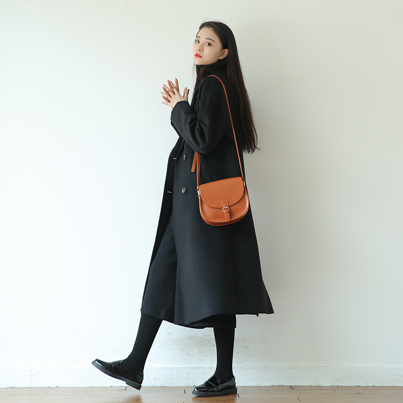 2020冬装新款韩版显瘦气质黑暗色系羊毛呢大衣西装领中长款外套女