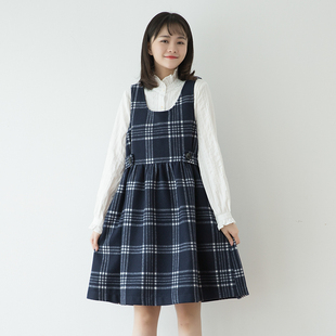 SUIN2020春夏新文艺宽松学生小个子格子a字圆领无袖 背心连衣裙女