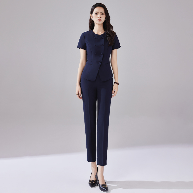 詩璐雅小圓領職業西服套裝女夏季