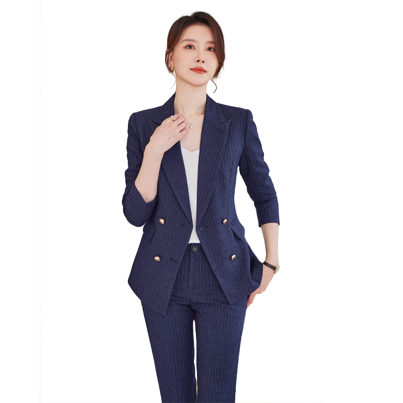 诗璐雅磨毛西装套装女条纹职业装
