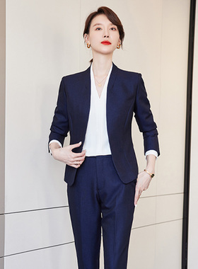诗璐雅职业西装套装女春秋V领修身商务正装通勤售楼处经理工作服