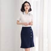 鱼尾裙套装 短袖 教师工作服 气质两件套夏白衬衫 诗璐雅职业套裙时尚