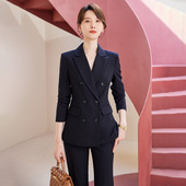 春秋公考面试西服 西装 女长袖 藏青色双排扣职业套装 诗璐雅商务正装