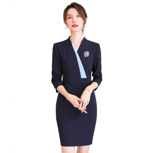 诗璐雅时尚高端职业工装连衣裙女珠宝店美容院前台工作服空姐制服