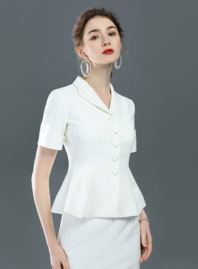 诗璐雅小香风名媛职业套装女洋气夏季高端ol气质薄款白色西装套裙