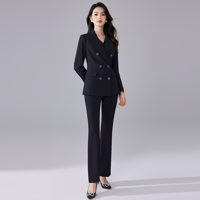 诗璐雅春秋职业气质双排扣西服外套女显高显瘦微喇裤两件套高级感