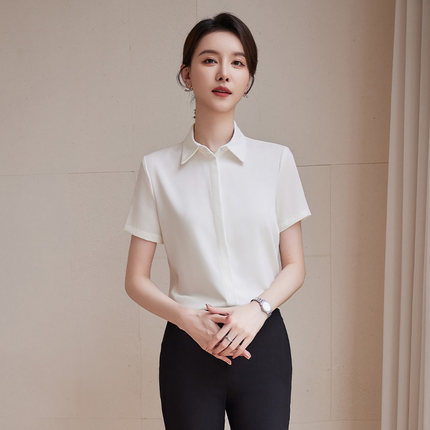 诗璐雅气质简约时尚商务白衬衫女夏2026新款短袖基础通勤职业衬衣