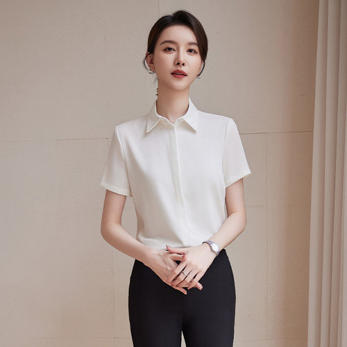 诗璐雅百搭通勤衬衫女夏季白色