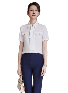 诗璐雅领带短袖衬衫套装女
