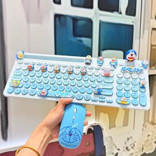 键鼠套装 接收器双模手机支架叮当猫静音办公键盘 哆啦A梦充电蓝牙