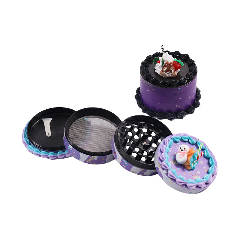 跨境爆款63mm四层锌合金蛋糕磨烟器创意软树脂烟草研磨器 grinder