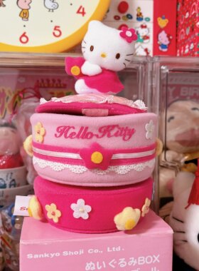 超稀有全新中古品三丽鸥hello kitty毛绒蛋糕首饰收纳盒音乐盒