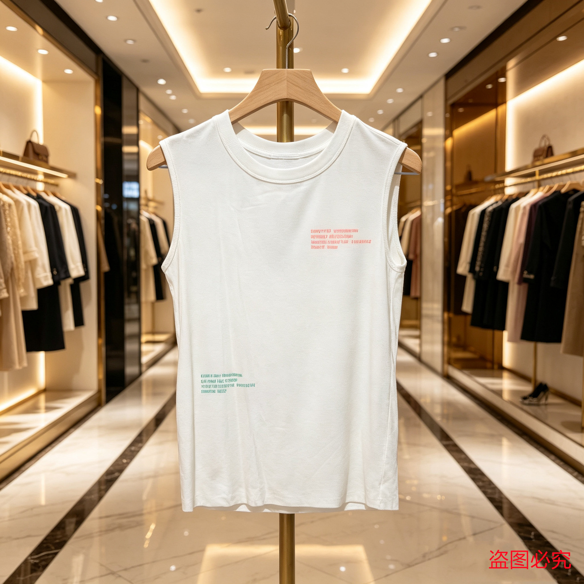 白色字母印花无袖T恤女休闲背心