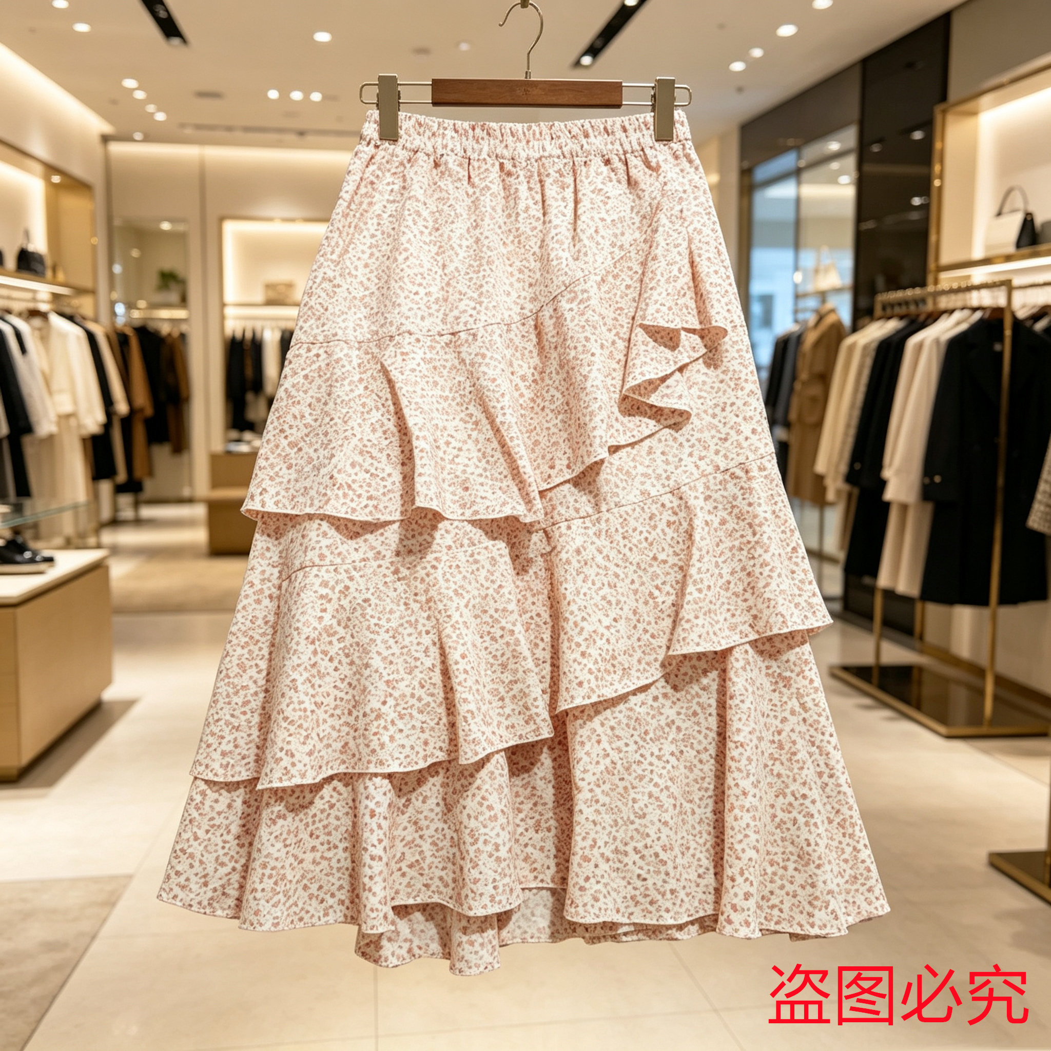 温柔碎花蛋糕裙,高腰显瘦超百搭