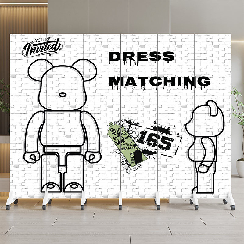 KAWS暴力熊屏风隔断客厅背景墙装饰折屏简约现代卧室折叠移动遮挡