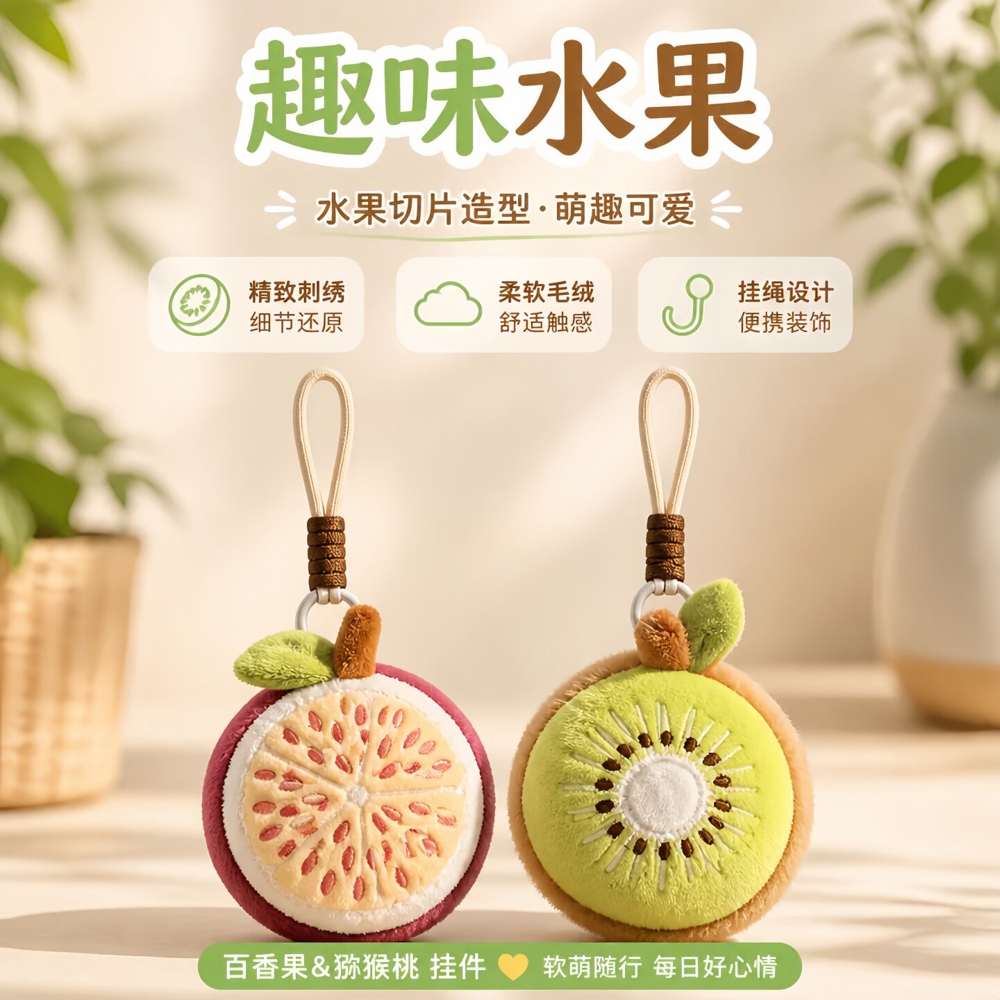可爱猕猴桃包包挂件女生毛绒公仔图片