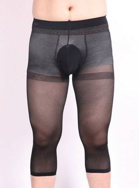 男七分丝袜打底裤性感贴身40d夏款带jj套天鹅绒五分丝袜男打底裤