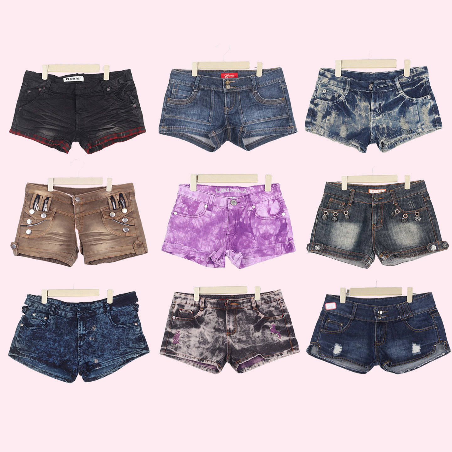 UL古着外贸美式复古风辣妹风低腰牛仔超短裤女Y2K做旧破洞3分热裤