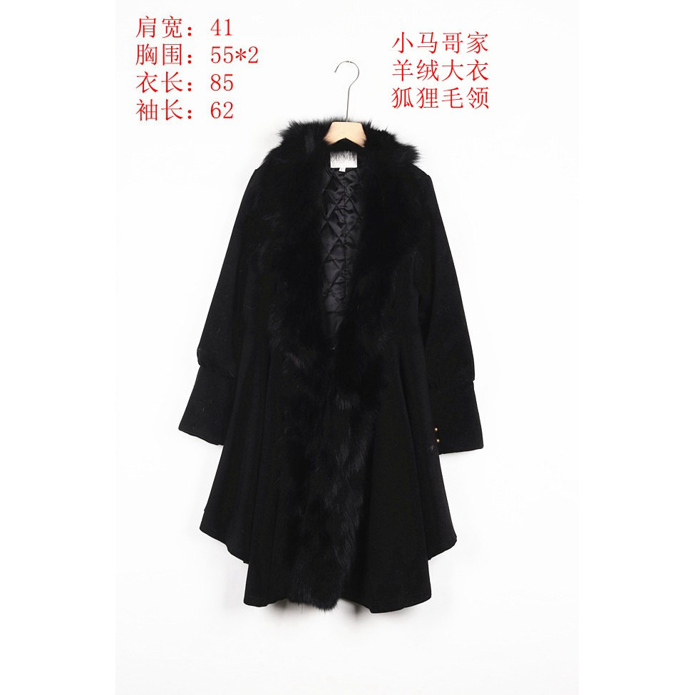 PE 古着Vintage小马哥家黑色羊绒大衣女长款狐狸毛领原单进口外套,女装/女士精品,羊绒大衣,淘宝优惠券,粉丝福利购,淘宝优惠卷